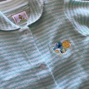 Sesame Street Cookie Monter Footed Sleeper Mint Green Striped 0-3